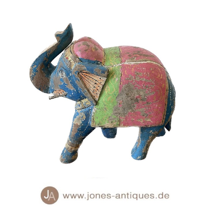kleiner Holzelefant in einem besonderen blauem Antikfinish - handgearbeitet