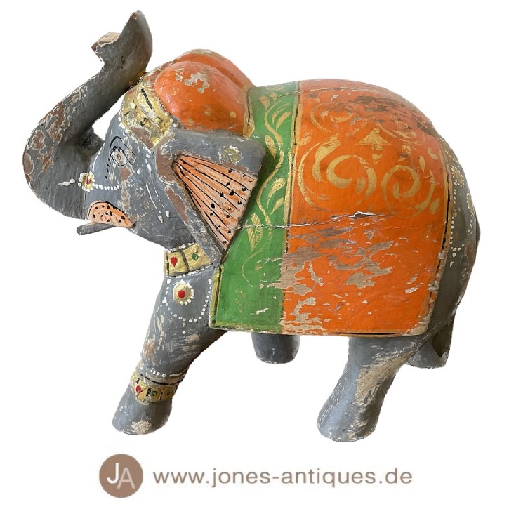 Großer Holzelefant in einem besonderen grauem Antikfinish - handgearbeitet