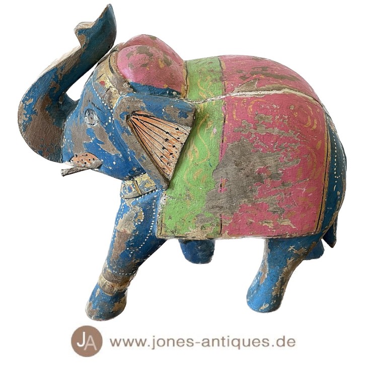 Großer Holzelefant in einem besonderen blauem Antikfinish - handgearbeitet