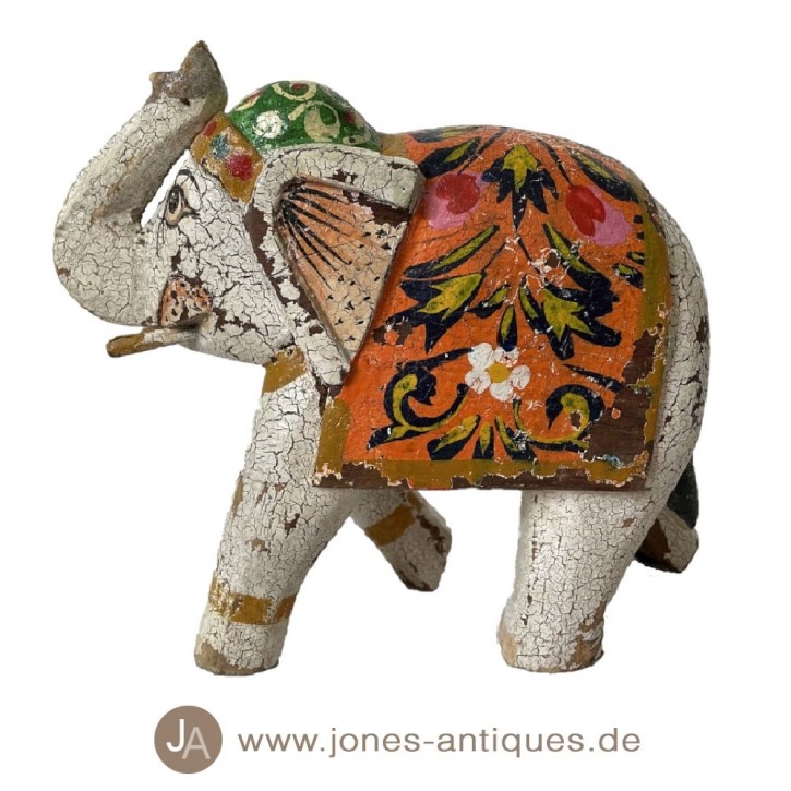 Petit éléphant en bois finition antique -  couleurs blanc - fabriqué à la main