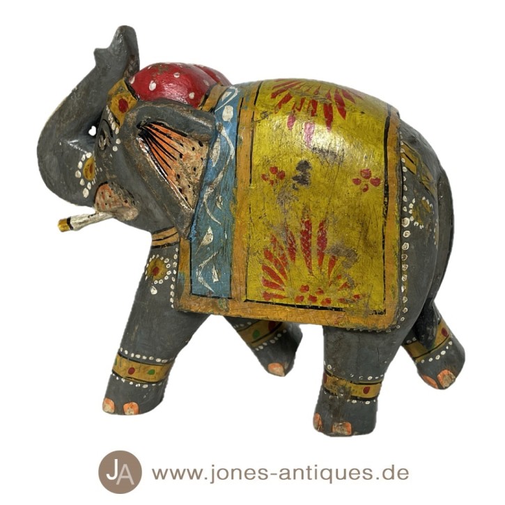 Petit éléphant en bois finition antique -  couleurs gris - fabriqué à la main