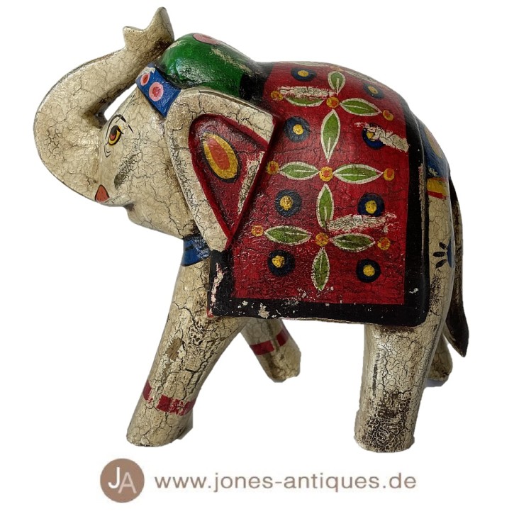 Kleiner Holzelefant in Antikfinish - Farbe rot - handgearbeitet