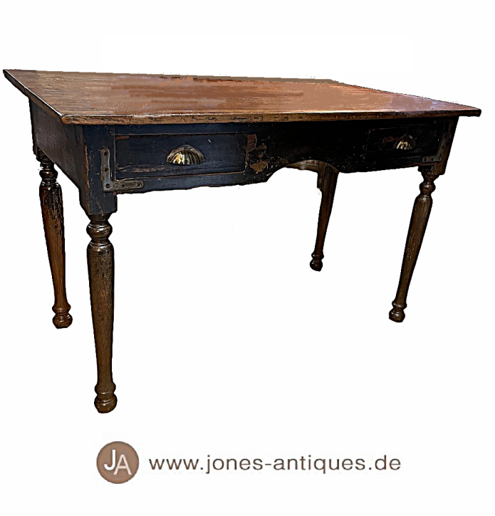 Alter massiver Kolonial-Schreibtisch mit zwei Schubladen - Teakholz - handgefertigt