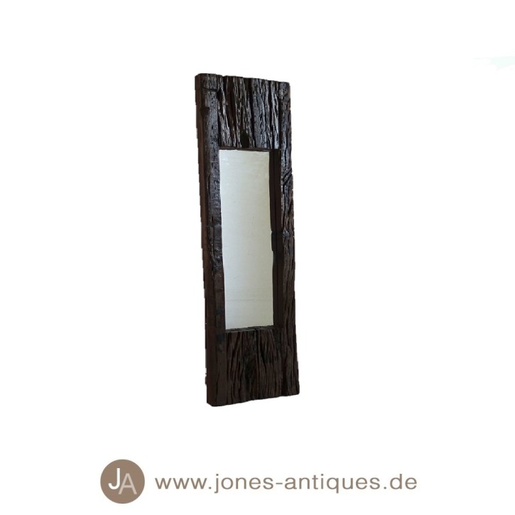 slender mirror with a wide frame made of old wood, size 25 x 90 cm