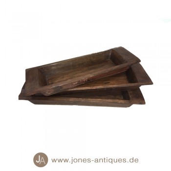 Alte rechteckige Holzschalen - Unikate