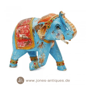 Holzelefant - antik- blau - handgearbeitet