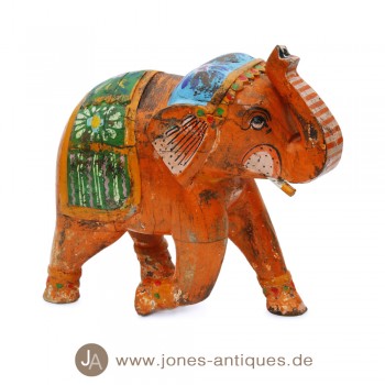 Holzelefant - antik- orange - handgearbeitet