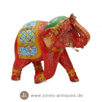 Holzelefant -antik- rot - handgearbeitet