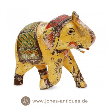 Holzelefant - antik-gelb - handgearbeitet