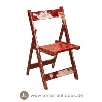 alter Hochzeitsstuhl aus Teakholz in der Farbe rot - klappbar