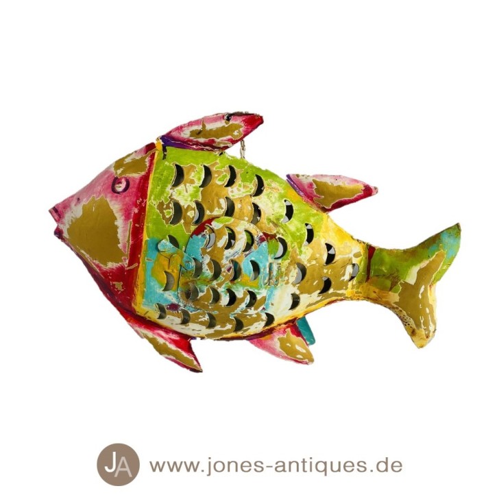 Iron fish lantern, L mc-gold - handmade