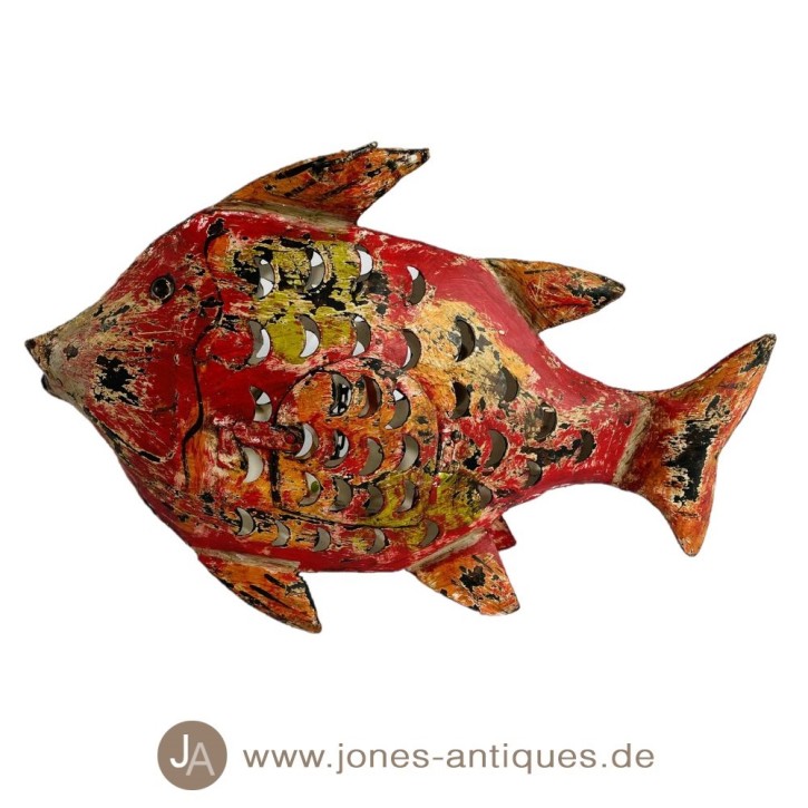 iron fish lantern, XL,  handmade, mc red