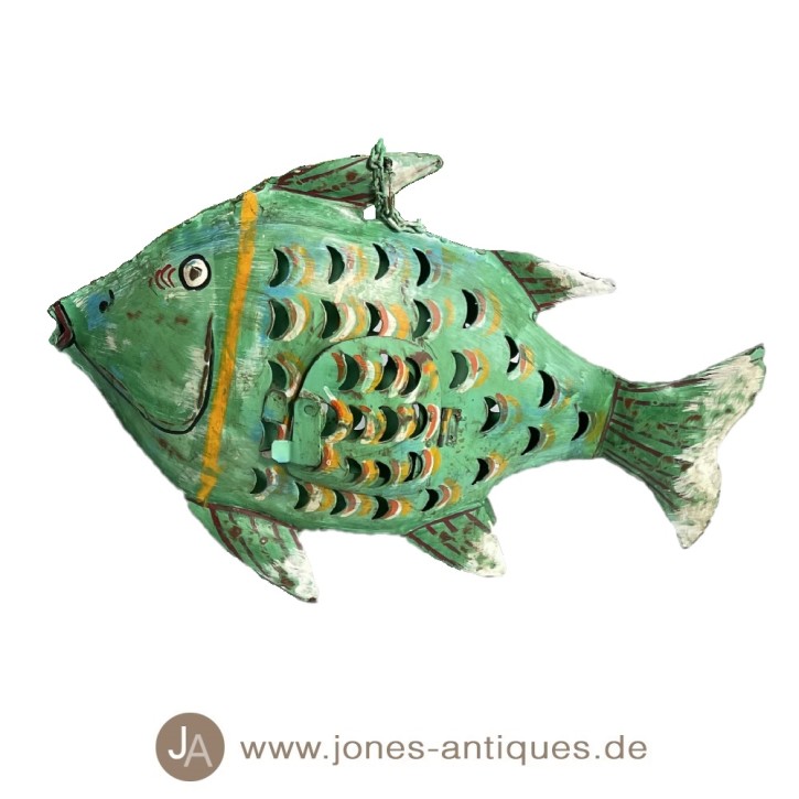 Iron fish lantern XL, mc-green - handmade