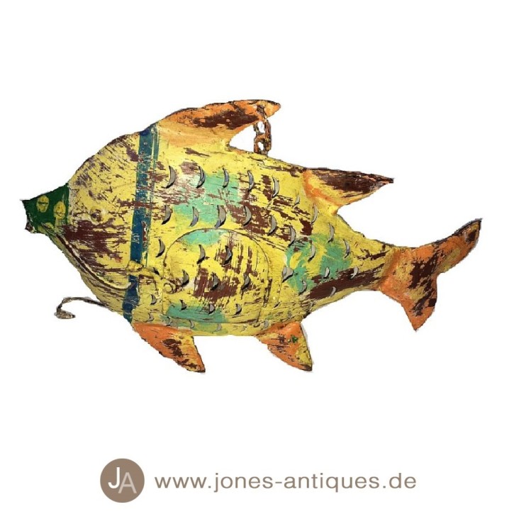 Iron fish lantern XL, yellow - handmade