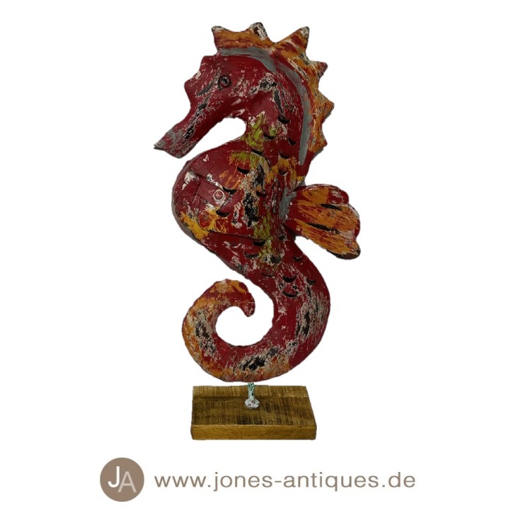 Seahorse in size L on wooden base available as wind light in the color mc-red - handmade