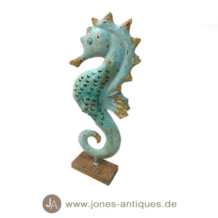 Seahorse on wooden base in size L available as wind light in the color light turquoise - handmade