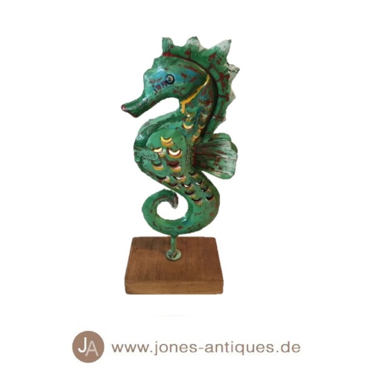 Seahorse in size L on wooden base available as wind light in the color mc-green - handmade