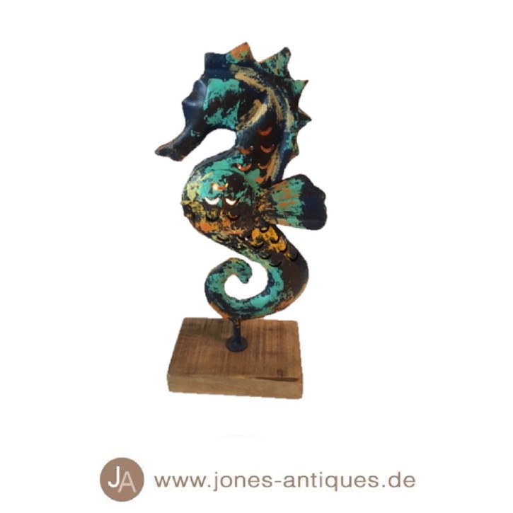 Seahorse in size L on wooden base available as wind light in the color midnight-blue - handmade