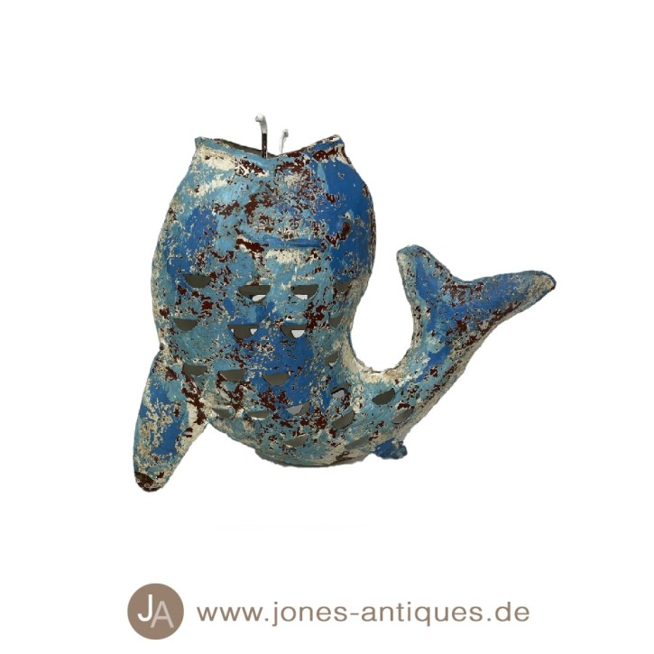 Lampe de table poisson en turquoise antique