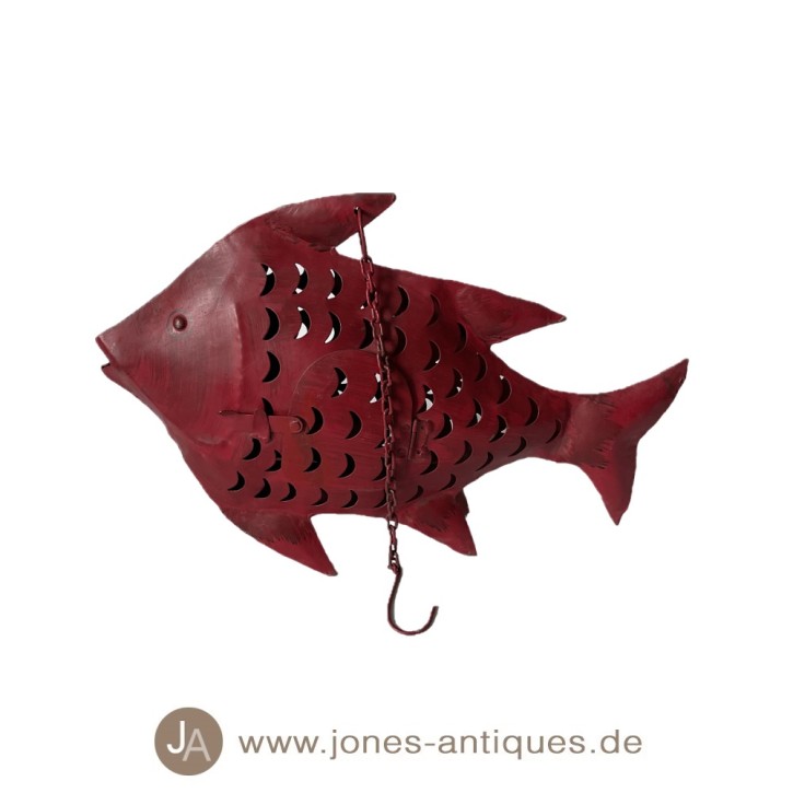 Kleines Fischwindlicht aus Eisen, Farbe rot – handgearbeitet