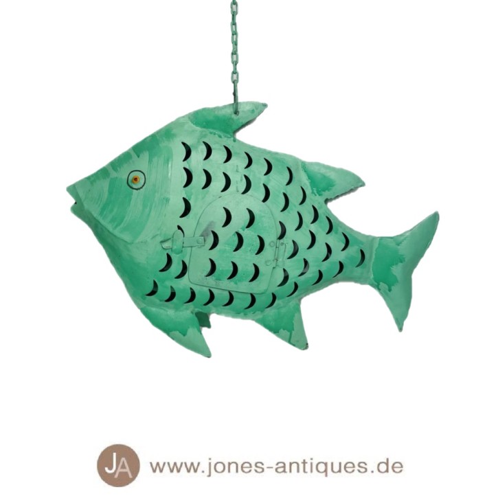 Small fishwind light made of iron, color turquoise blue - handmade