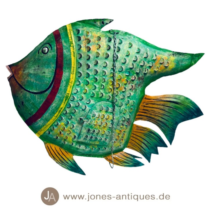Lantern large fish XXL - color iron with rust optics antique - handmade colour multi turquoise