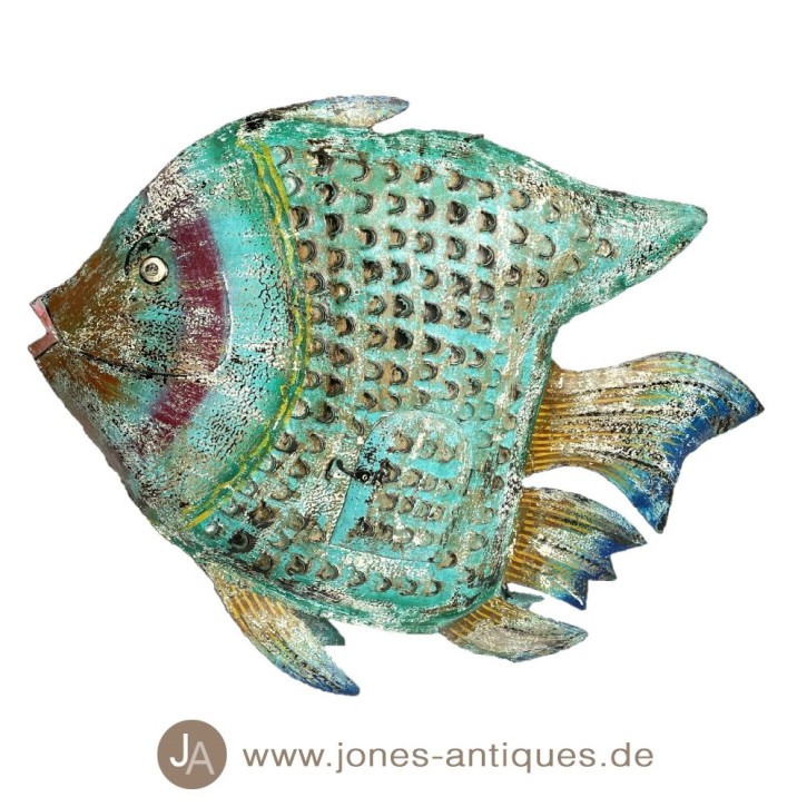 Lanterne grand poisson XXL - couleur fer avec optique antirouille - fait à la main turquoise antique