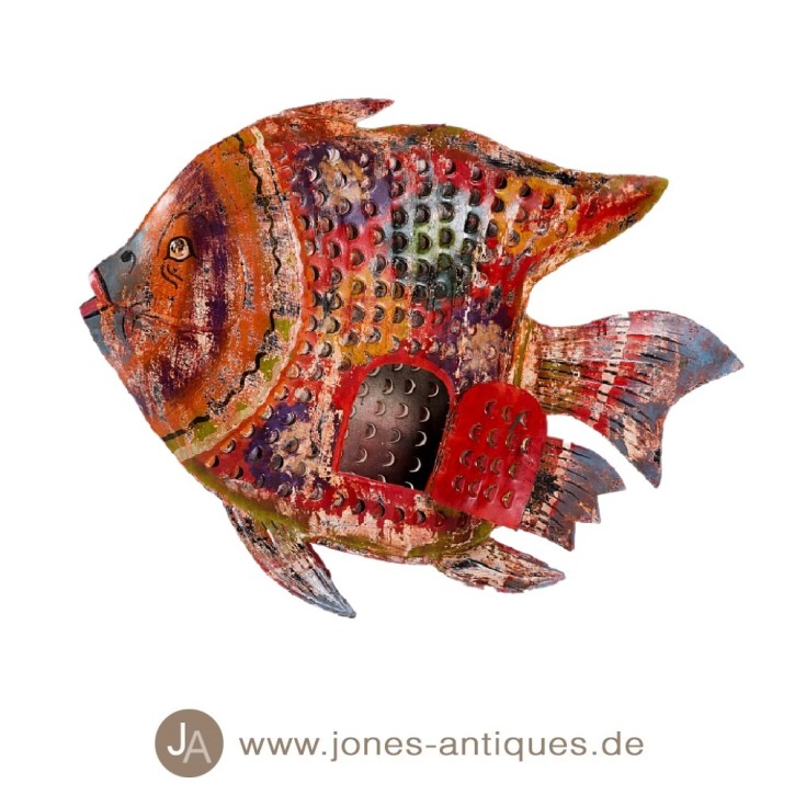 Lantern large fish XXL - color iron with rust optics antique - handmade red