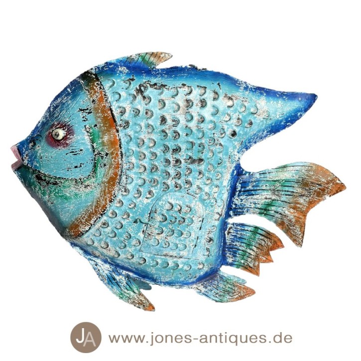 Lanterne grand poisson XXL - couleur fer avec optique antirouille - fait à la main bleu