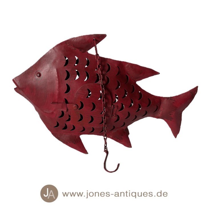 Lanterne poisson en fer de couleur rouge en 2 tailles - fabriquée à la main