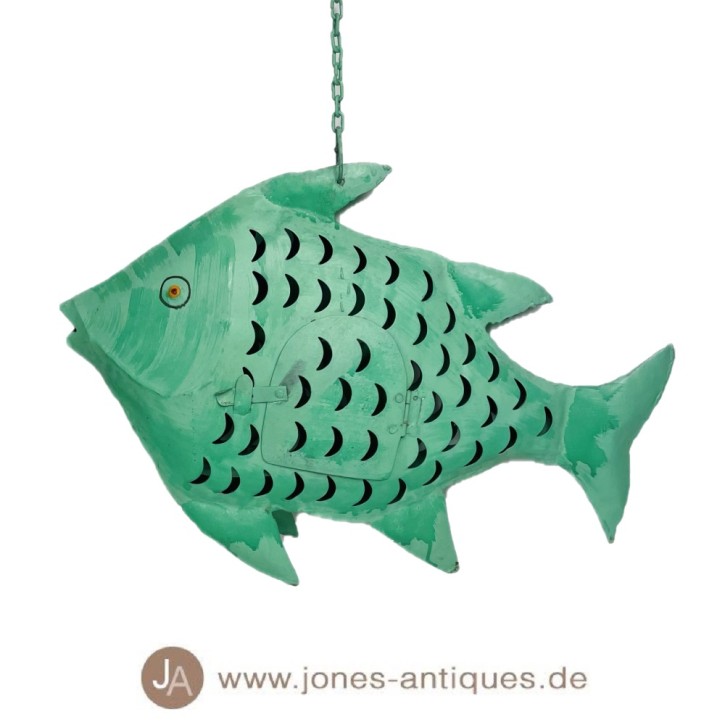 Turquoise blue fish wind light made of iron in 2 sizes - handmade