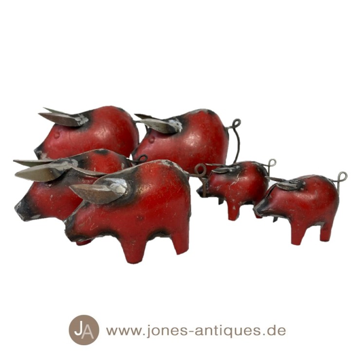 Set bestehend aus 6 lustigen Dekoschweinchen in drei Größen - Farbe rot