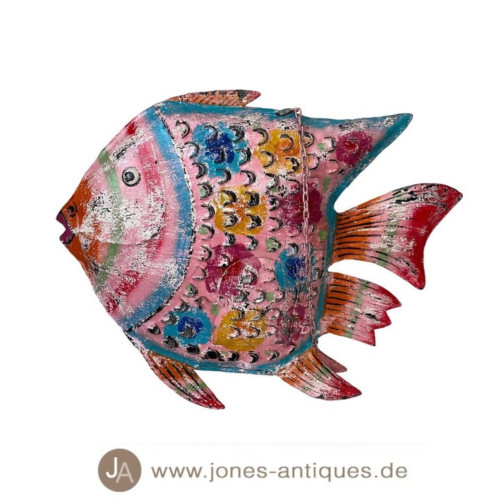 Lanterne grand poisson XL - couleur rose fer avec optique antirouille - fait à la main