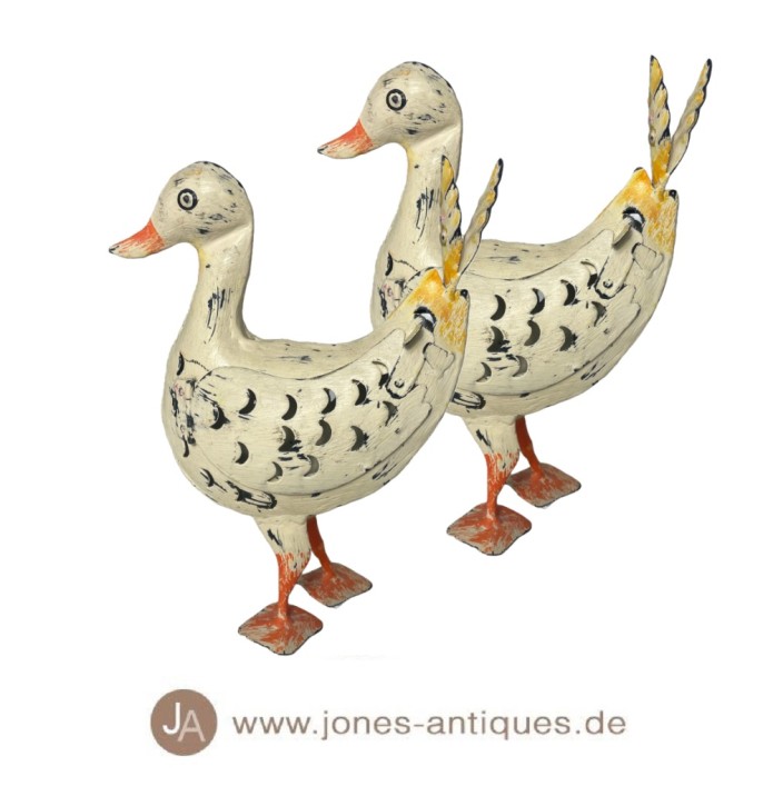 2er-Set Windlichter in Form von Gänsen aus Eisen in kleiner Größe