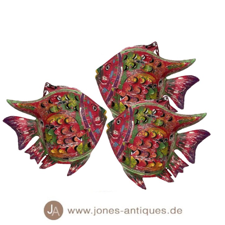 Set of 3 mini fishwind lights made of iron in the color multicolor-red