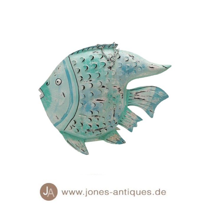 fish lantern made of iron in size S in the color light turquoise - handmade