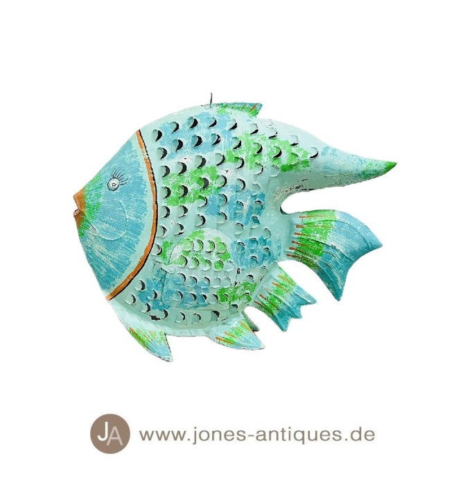 fish lantern made of iron in size S in turquoise-green - handmade