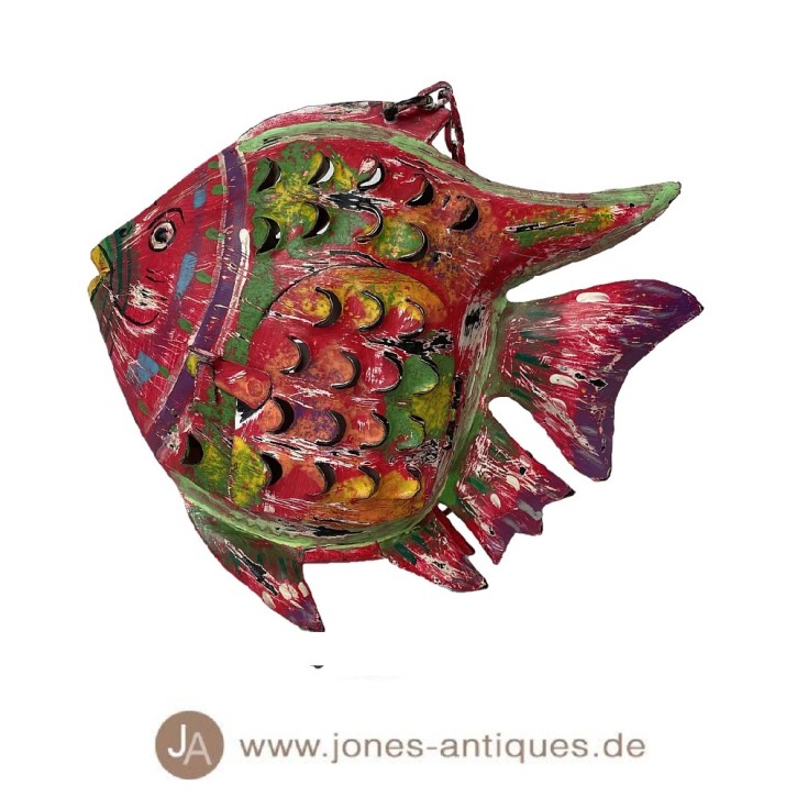 Iron fish lantern in size M in the color multicolor-red - handmade