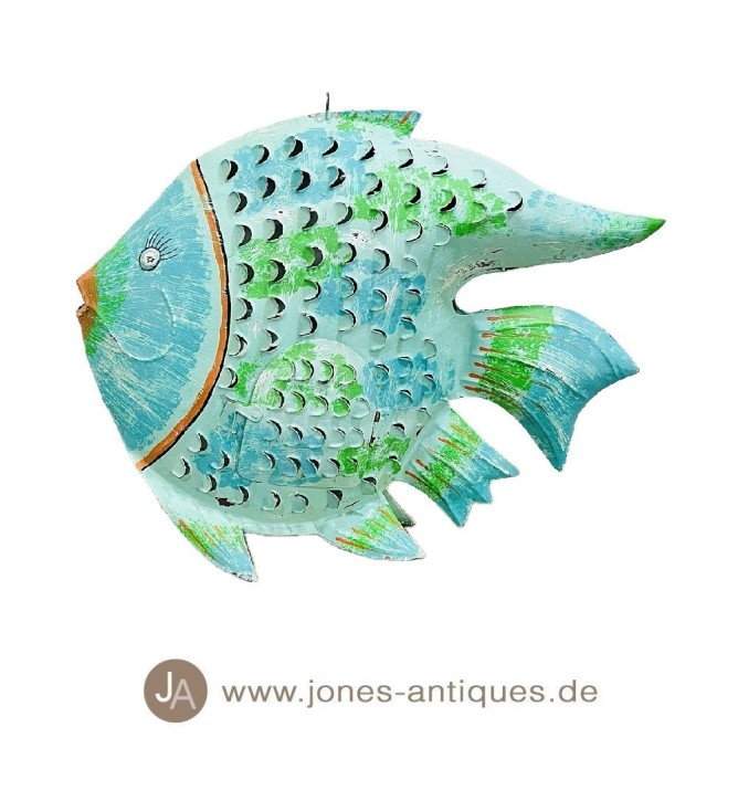 Iron fish lantern in size M in the color turquoise-green - handmade