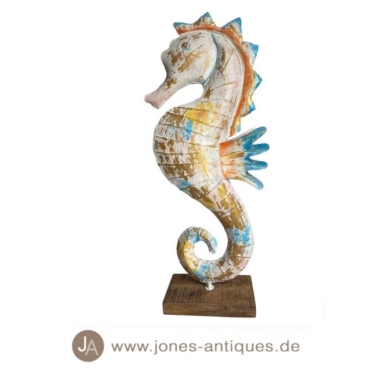 Hippocampe XXL sur socle en bois disponible en coleur orange-or - fabriqué artisanale