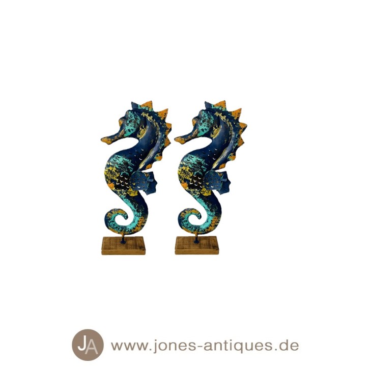 Set of 2 Seahorses as lantern on wooden base in size XS in the color midniight-blue - handmade