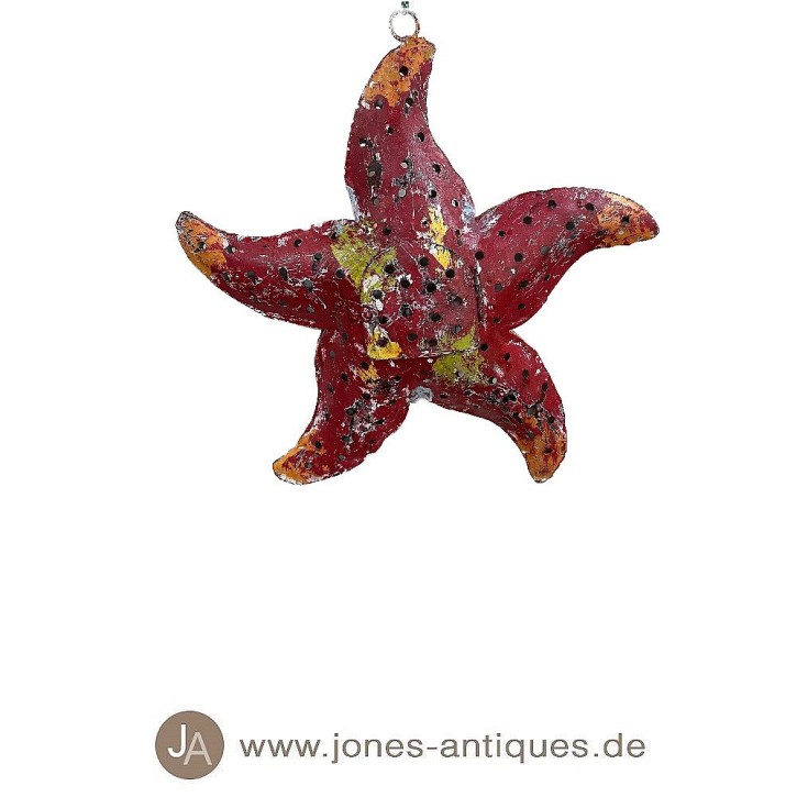 Hanging starfish in size S as a lantern in the color mc-red - handmade