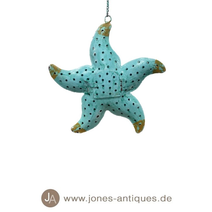 Hanging starfish in size S as a lantern in the color light turquoise - handmade