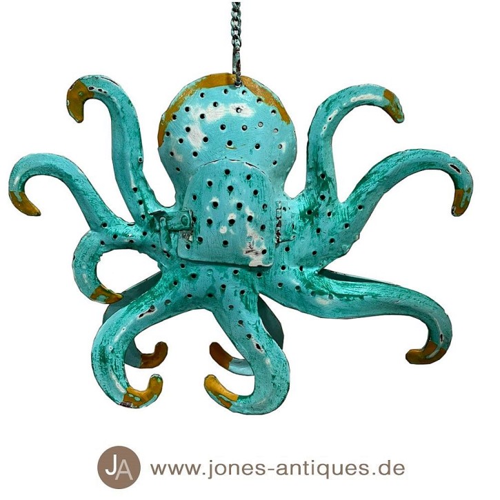 Hängender Octopus in der Größe S als Windlicht in der Farbe helltürkis - handgearbeitet
