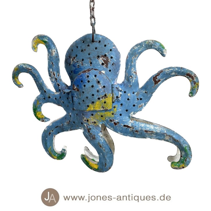 Hängender Octopus in der Größe S als Windlicht in der Farbe mc-blau- handgearbeitet