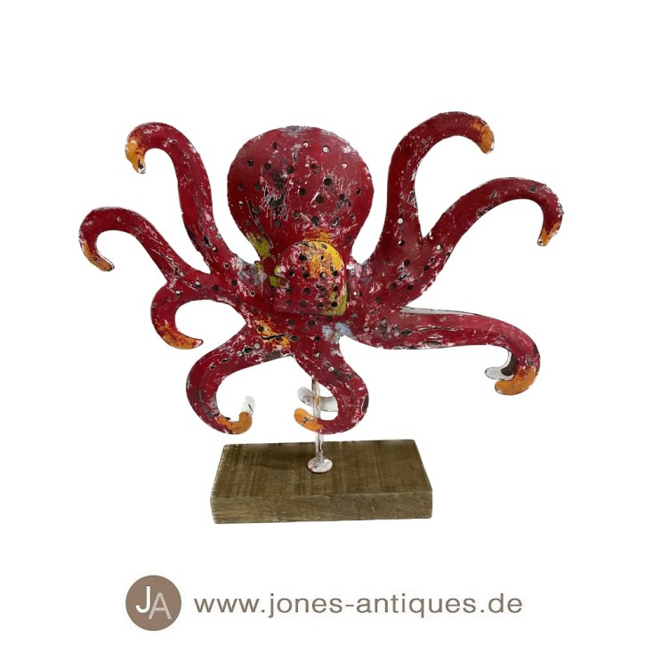 Octopus auf Holzsockel in der Größe S als Windlicht in der Farbe mc-rot - handgearbeitet