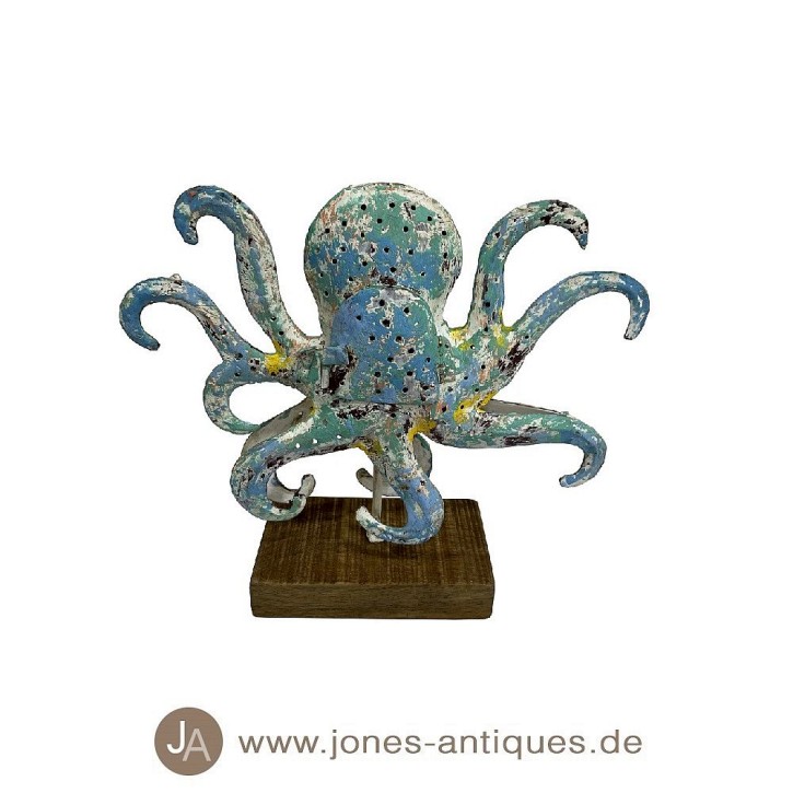 Octopus auf Holzsockel in der Größe S als Windlicht in der Farbe coral-reef - handgearbeitet