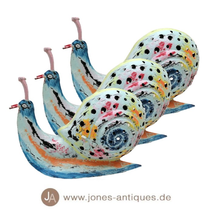 Set of 3 - Windlight in the shape of a small snail made of iron - in color rainbow