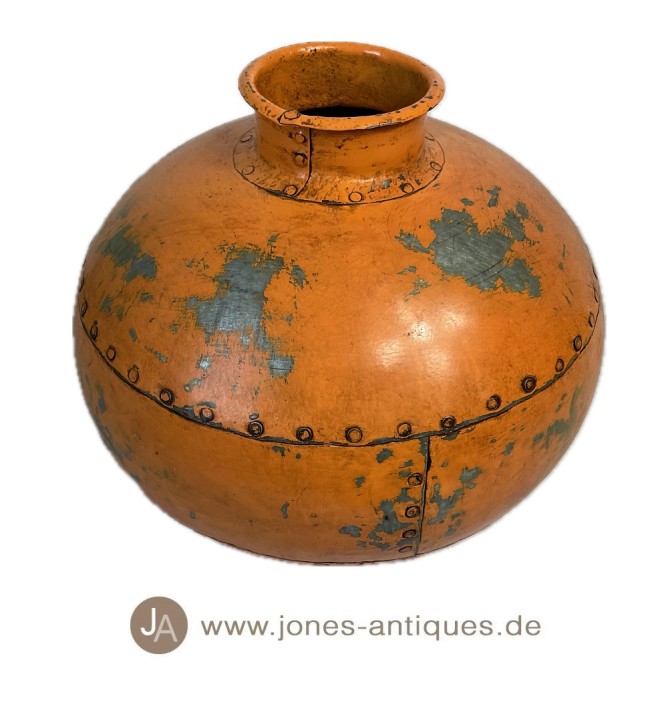 Grands vases indiens anciens en fer - couleur orange