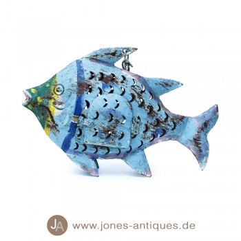 Mini fishwindlight made of iron in size S in antique blue - handmade